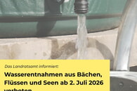 Wasserentnahme aus B&auml;chen, Fl&uuml;ssen und Seen ab 2. Juli bis auf Weiteres verboten