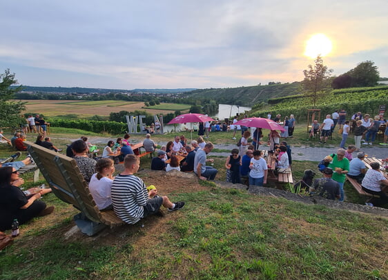 Wenn das Wetter passt, findet das Konzert auf der Weinterrasse statt. Bei unpassendem Wetter wird es in die Alte Kelter verlegt.